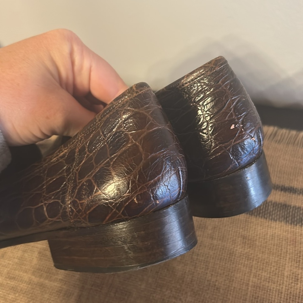[SESTO MEUCCI] Brown Crocodile Pattern Loafers with Tassels - Size 9.5 - Picture 4 of 6